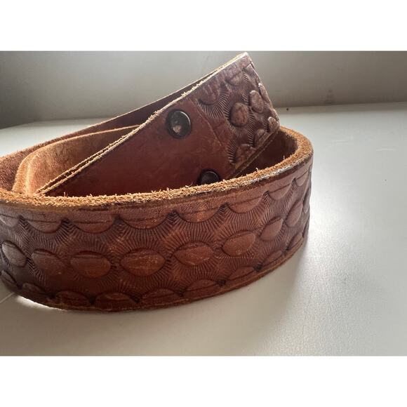 Vintage handmade Leather Belt, Tooled Leather  Sun